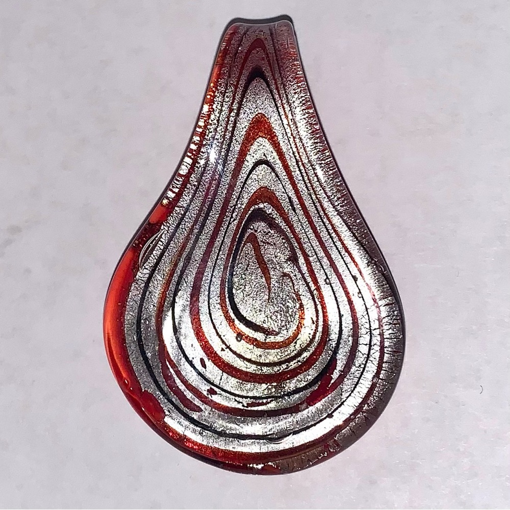 Handmade Glass Pendant - Red and Silver Design.